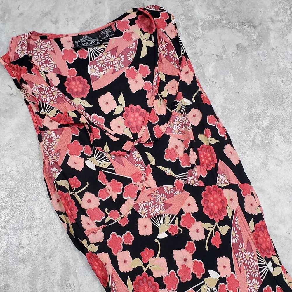 Women's y2k Fairy Floral Pink & Black Midi Dress Angie Ruffle Size M - Picture 2 of 12